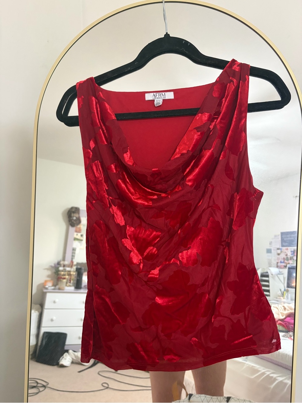 AFRM Red Satin Cowl Neck Camisole